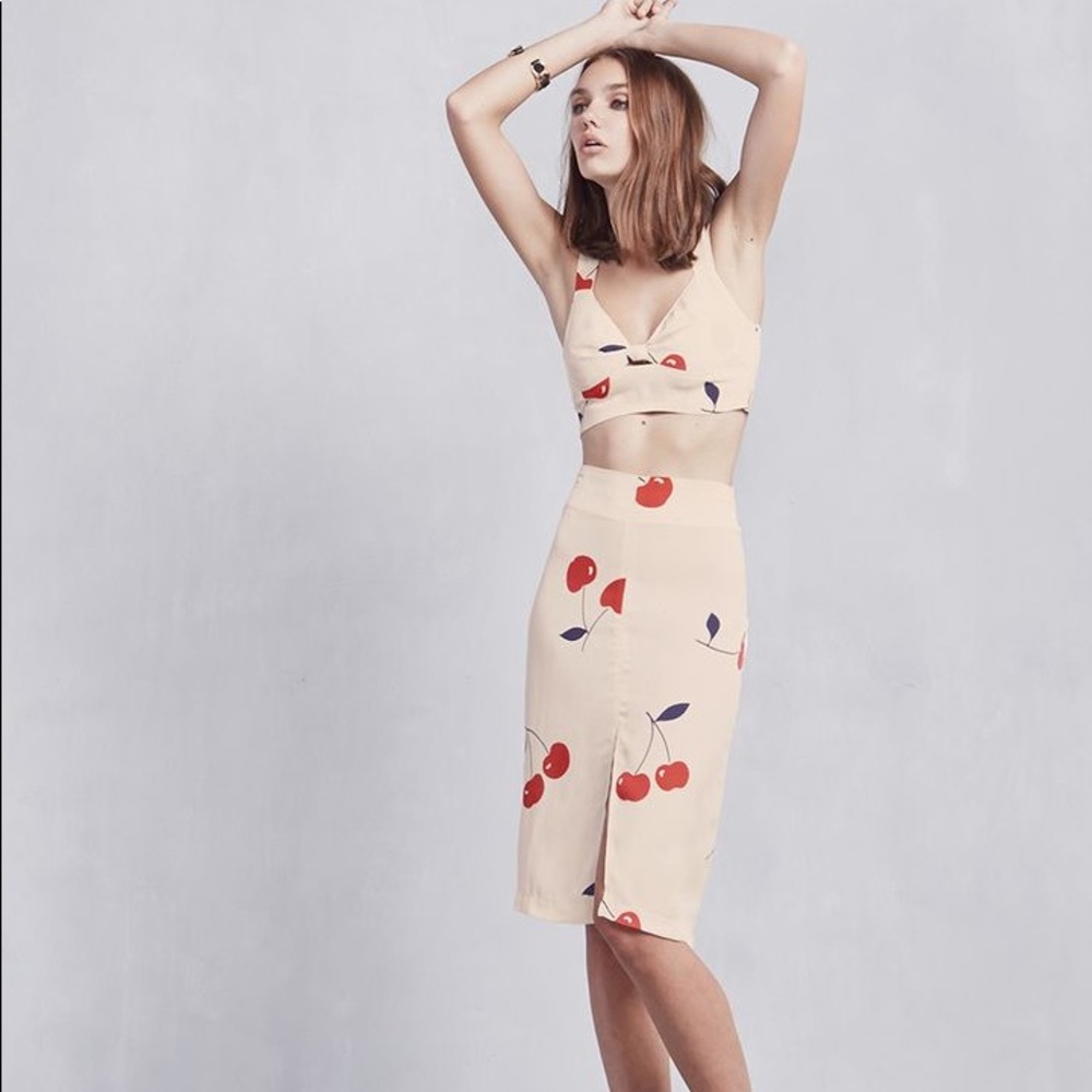 Reformation Clinton Two-Piece Cherries Print RARE
